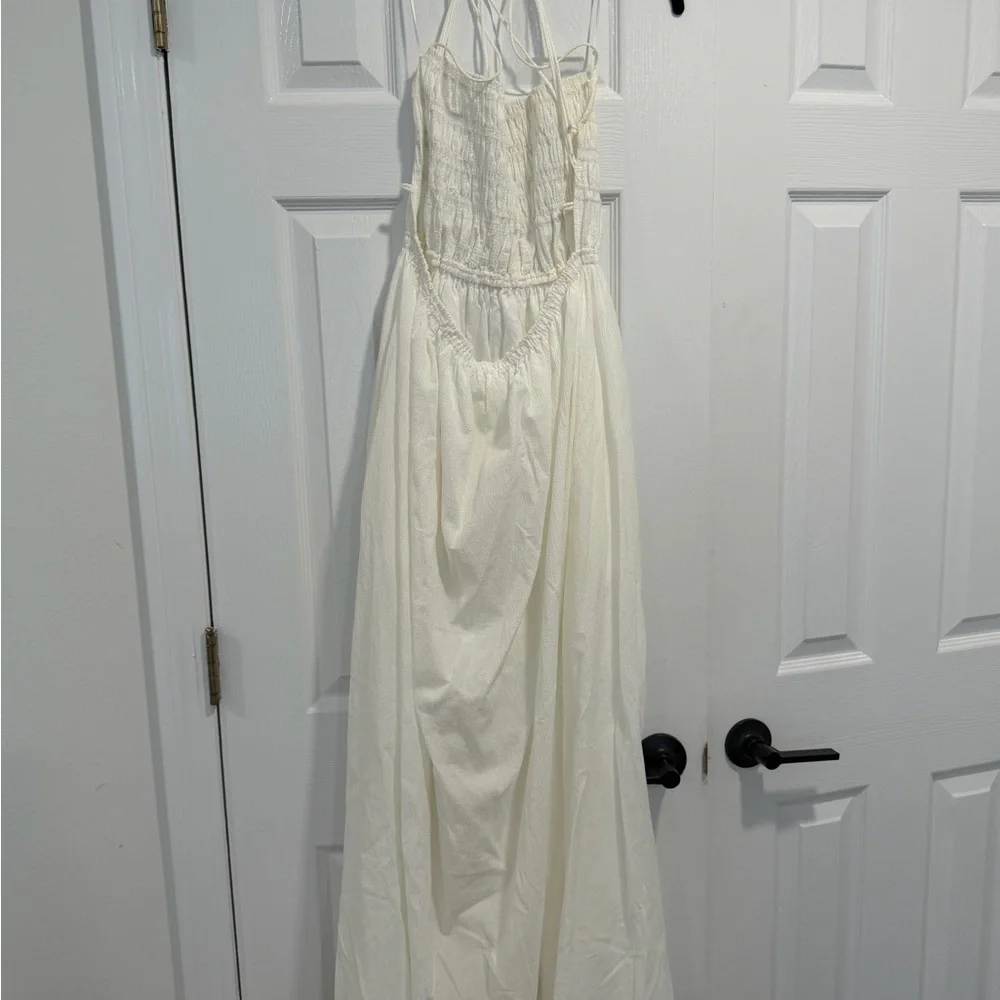 Astr White Backless Smocked Maxi Dress with Crisscross Ties - Picture 2 of 3